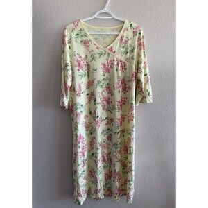 Cuddledown 100% Peru Pima Cotton Nightgown Pale Yellow Floral Size L
